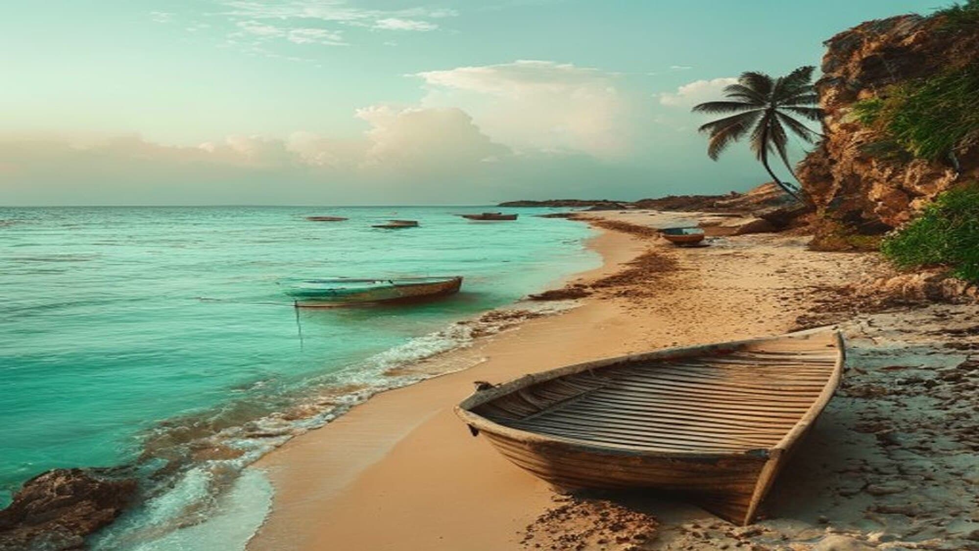 Turquoise Indian Ocean coastline near Mogadishu at golden hour